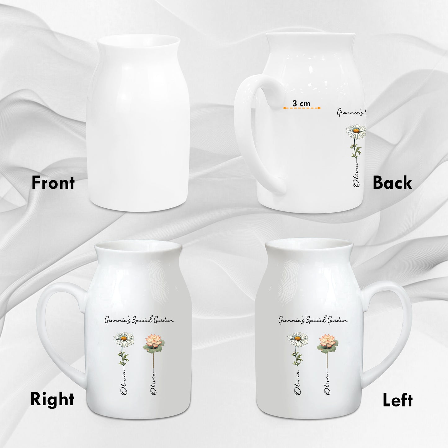 Netecom Custom Birth Month Flower Ceramic Vase with Personalized Name, Elegant Home Decor Gift for Birthday or Mother’s Day