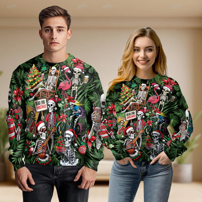 Netecom Santa Skeleton Ugly Christmas Sweatshirt 3D All Over Print – Unisex Crewneck Pullover, Lightweight Fleece Casual Outfit