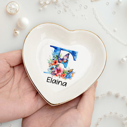 Netecom Personalized Floral Initial Jewelry Tray, Custom Ceramic Tray for Jewelry Storage or as a Gift for Special Occasions