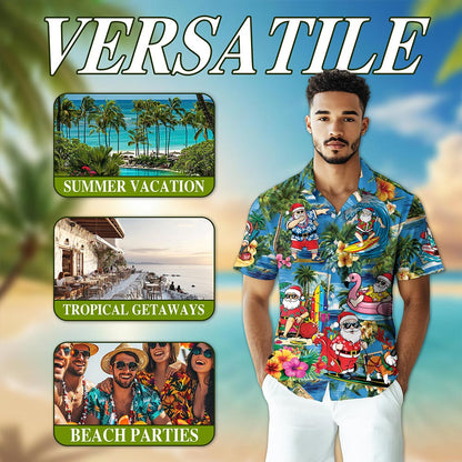 Netecom Christmas Santa Claus Hawaiian Shirt for Men, Tropical Button Down Summer Beach Short Sleeve Shirts, Size S-5XL