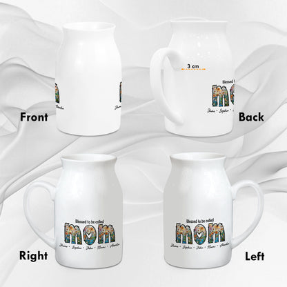 Netecom Custom Floral MOM Ceramic Pitcher, Personalized Name Vase, Perfect Gift for Mother’s Day, Birthday, or Holiday Decor