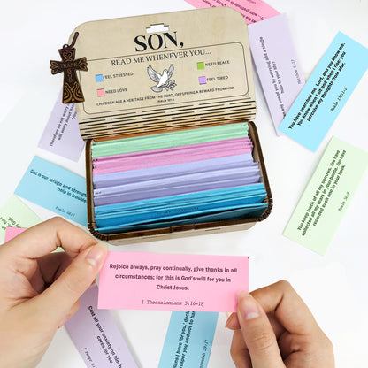 Netecom Bible Verse Box Set for Son, Wooden Scripture Box with 150 Daily Scripture Cards, Faith-Based Christian Gift for Boys and Men
