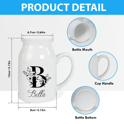 Netecom Elegant Gold Monogram Ceramic Pitcher, Personalized Floral Vase for Christmas, Weddings, or Holiday Home Decor