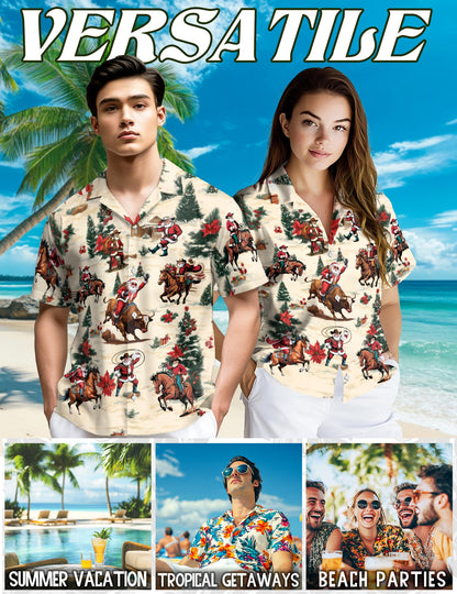 Netecom Cowboy Santa Claus Hawaiian Shirt for Men, Western Rodeo Christmas Button Down Summer Beach Short Sleeve Shirts, S-5XL