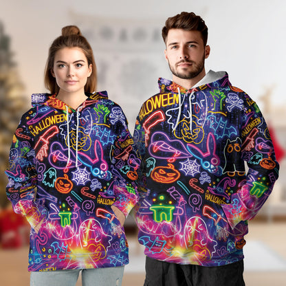Netecom Black Cat Pumpkin Halloween 3D Print Hoodie with Front Pocket, All Over Graphic Animal Ghost Sweatshirt Unisex Casual