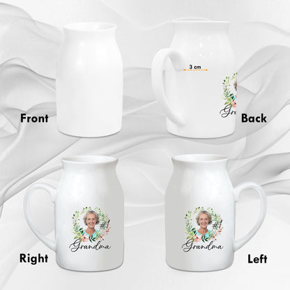 Netecom Personalized Ceramic Jug Vase with Custom Photo and Text, Unique Gift for Grandma, Mother’s Day, or Birthday