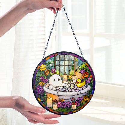 Netecom Charming Ghost in Bathtub Stained Glass Sun Catcher – Quirky Decorative Ornament, Perfect Gift for Fun and Whimsy