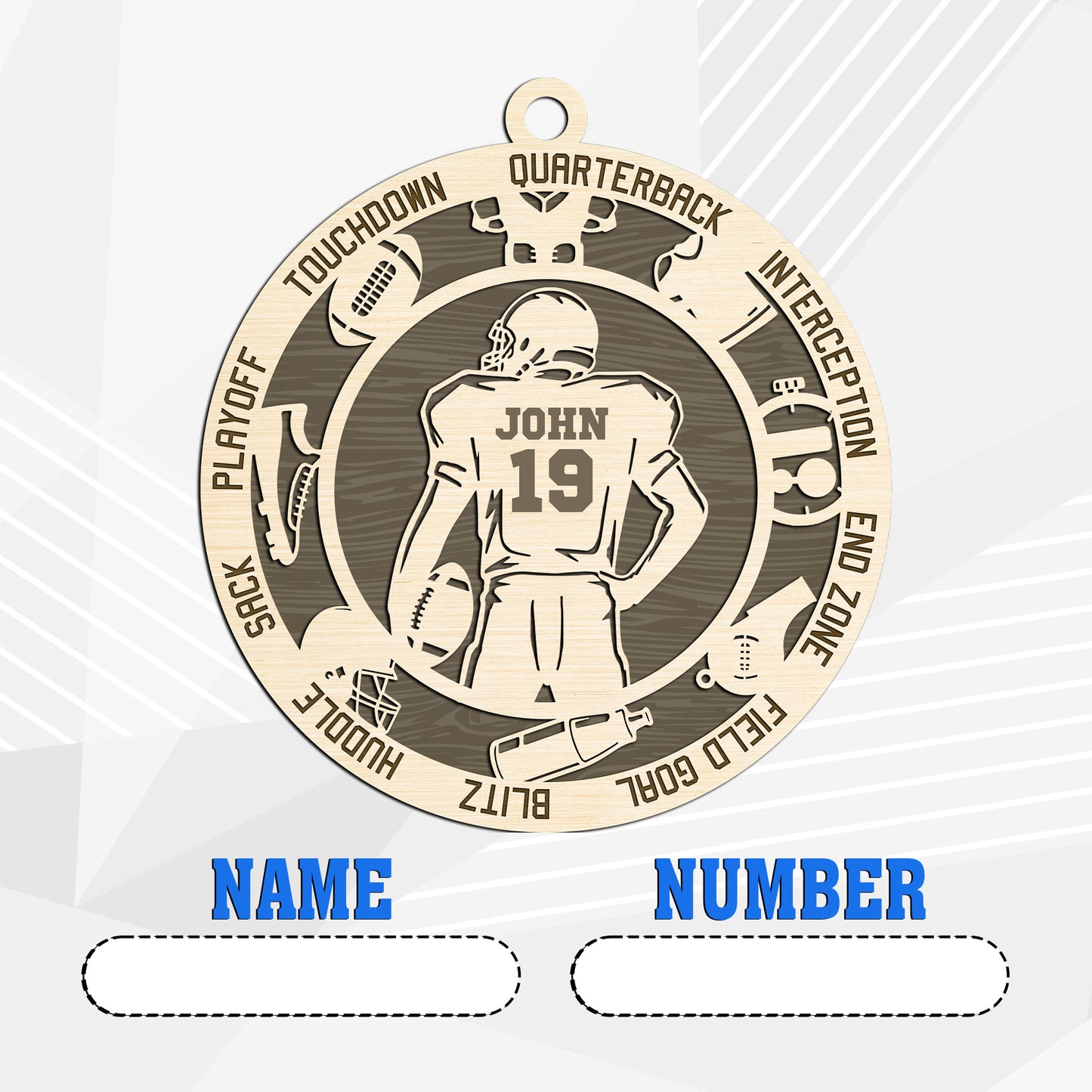 Netecom Personalized Football Ornament – Custom Wooden Decoration for Football Players & Fans – Football Action Terms & Christmas Gift