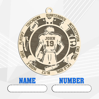Netecom Personalized Football Ornament – Custom Wooden Decoration for Football Players & Fans – Football Action Terms & Christmas Gift