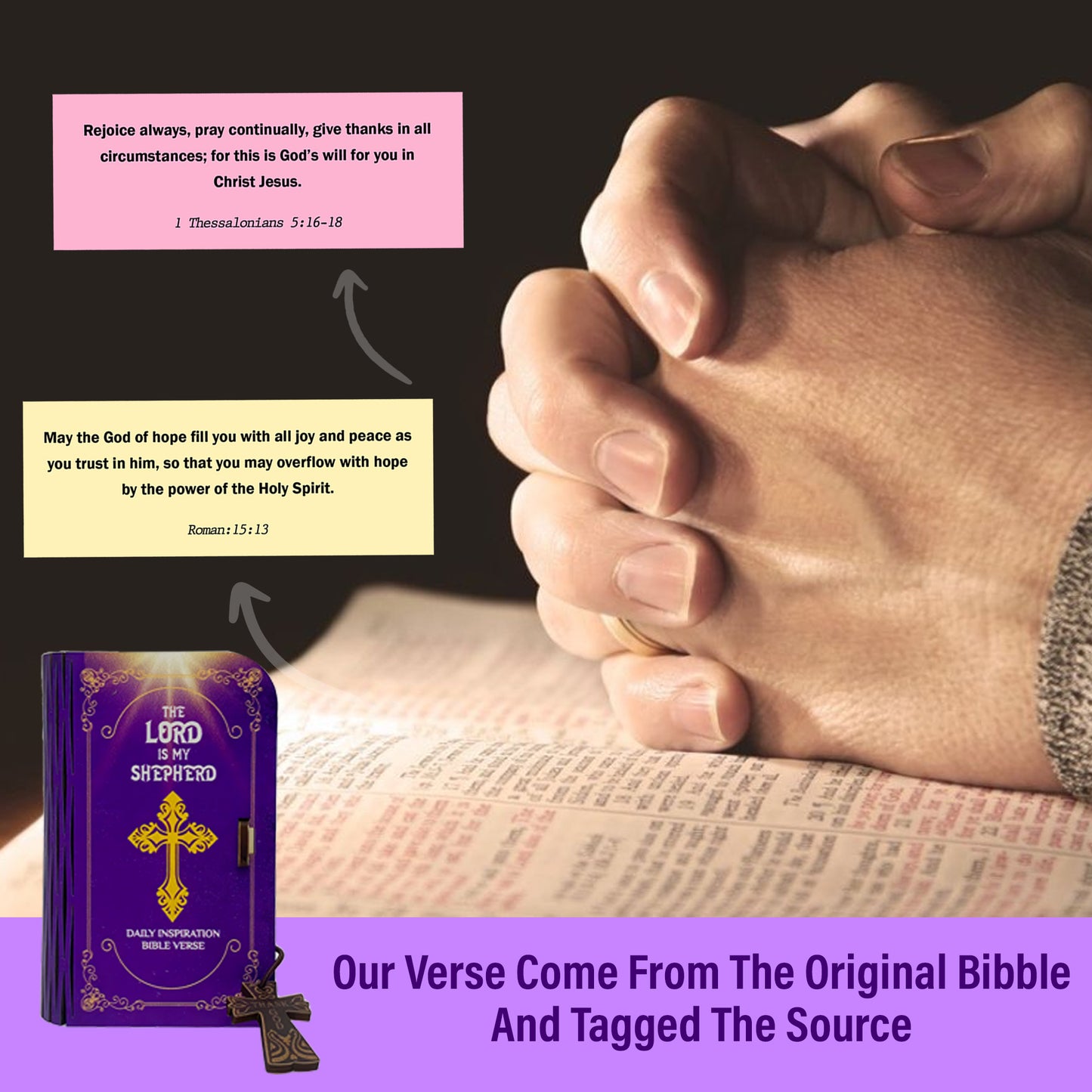 Handmade Bible Verse Cards Box (150 pcs), Bible Verses With Wooden Box for Emotion and Feeling, Inspirational Bible Gifts, Mom Gifts, Graduation Gift, Christian Gift for Women Men, Purple