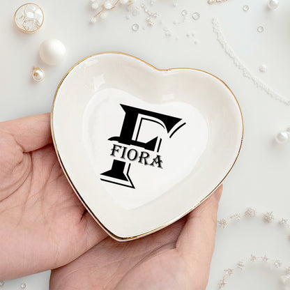 Netecom Personalized Ceramic Jewelry Tray with Custom Initials and Names, Elegant Gift for Weddings, Birthdays, or Special Occasions