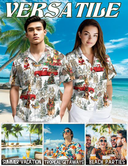 Netecom German Shepherd Christmas Hawaiian Shirt for Men, Dog Lover Holiday Button Down Summer Beach Short Sleeve Shirt, S-5XL