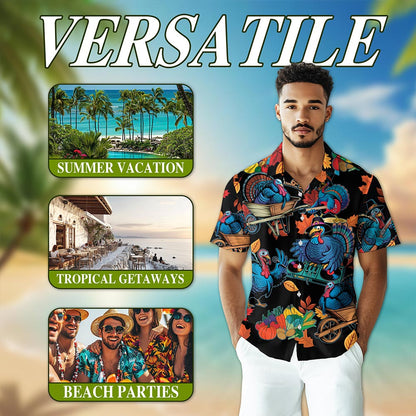 Netecom Happy Turkey Day Hawaiian Shirt for Men Women, Thanksgiving Turkey Music Button Down Summer Beach Shirts, S-5XL