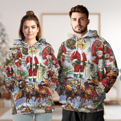 Netecom Cowboy Santa Christmas 3D Hoodie with Front Pocket, Unisex Casual All Over Vintage Holiday Graphic Sweatshirt