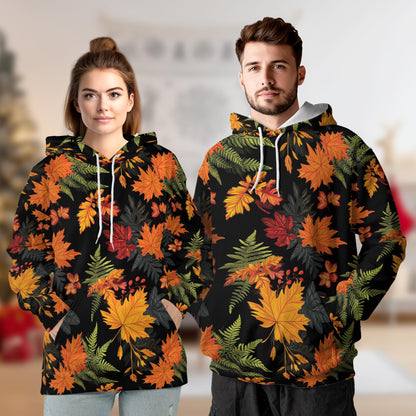 Netecom Happy Thanksgiving Print Hoodie with Front Pocket, All Over Graphic Fall Leaves Pumpkin Sweatshirt Unisex Casual