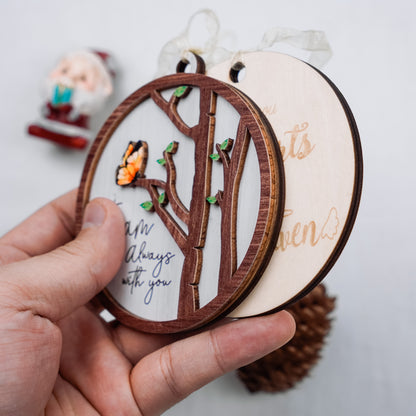 Netecom Personalized Christmas Ornaments Set – Memorial Wooden Tree with Butterfly and Heartfelt Message