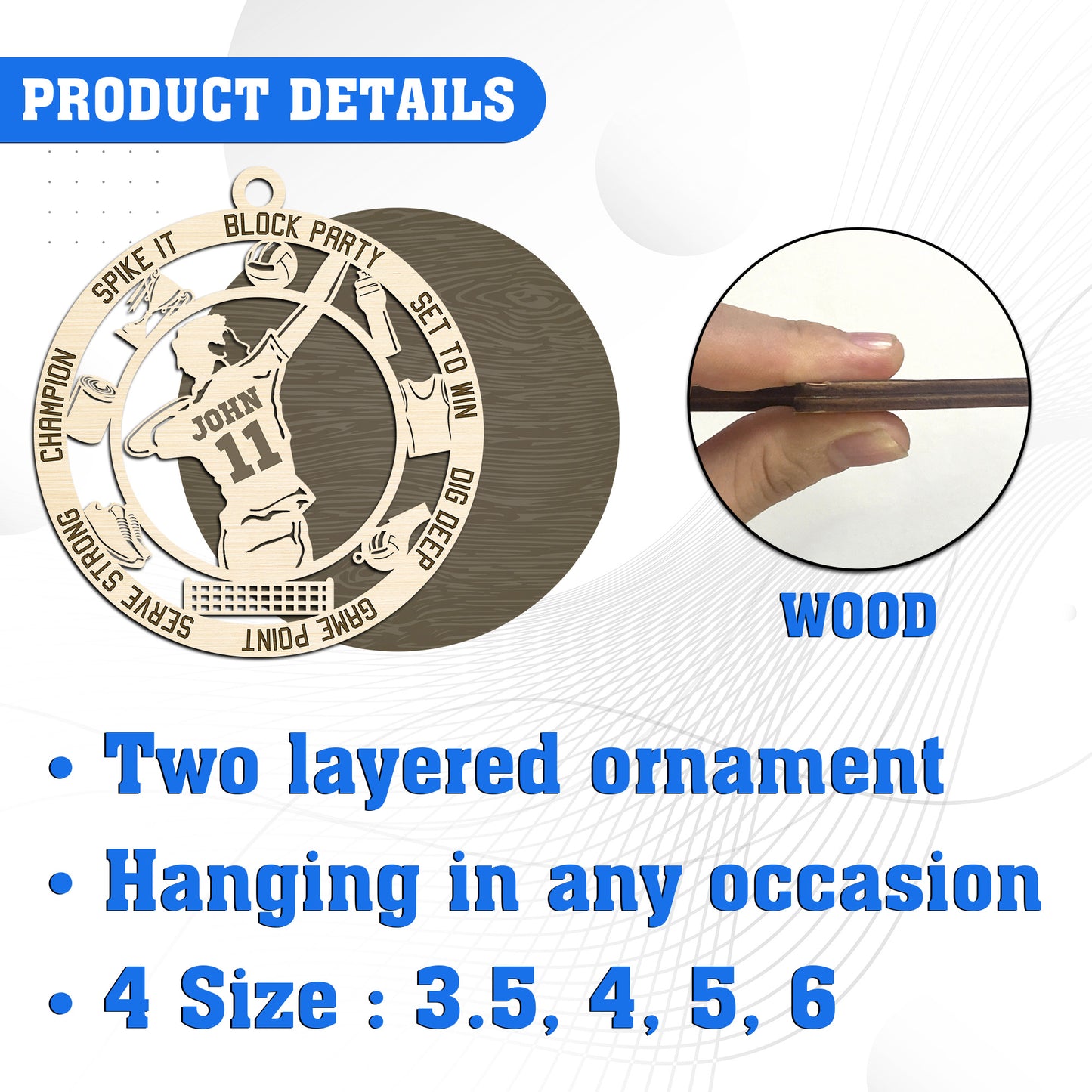 Netecom Sports Christmas Ornament for Volleyball Players – Personalized Wooden Keepsake with Custom Name & Number