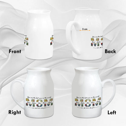 Netecom Personalized Floral MOM Ceramic Pitcher, Custom Name Vase for Birthdays, Mother’s Day, or Holiday Decor Gift