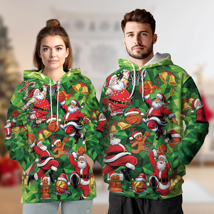 Netecom Santa Claus Basketball Christmas Print Hoodie with Front Pocket, All Over Sports Graphic Sweatshirt Unisex Casual