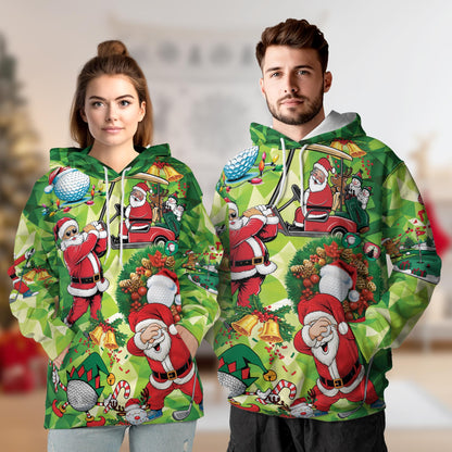 Netecom Santa Claus Christmas Print Hoodie with Front Pocket, All Over Golfer Holiday Graphic Sweatshirt Unisex Casual
