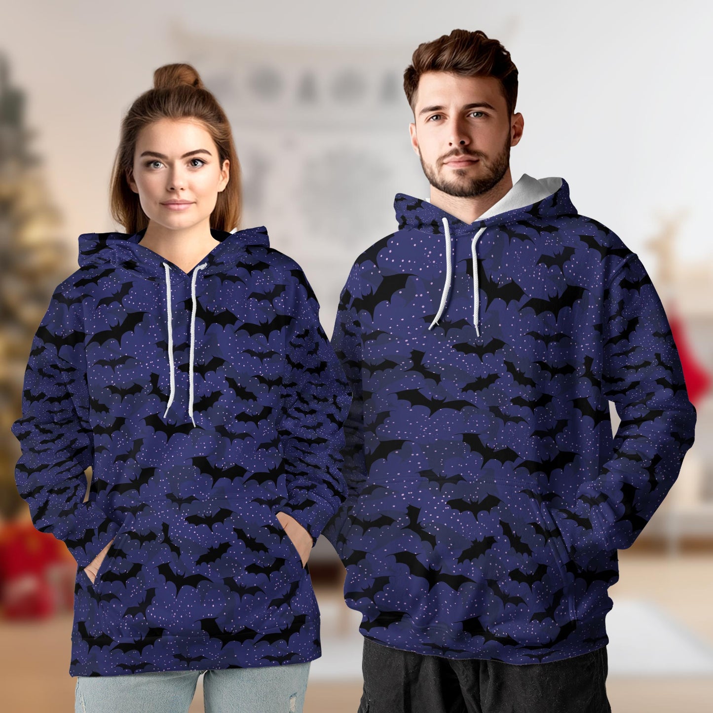 Netecom Halloween Bat Pattern 3D Print Hoodie with Front Pocket, All Over Graphic Spooky Bats Sweatshirt Unisex Casual