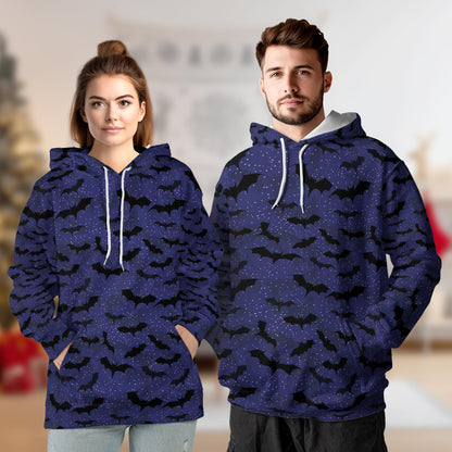 Netecom Halloween Bat Pattern 3D Print Hoodie with Front Pocket, All Over Graphic Spooky Bats Sweatshirt Unisex Casual