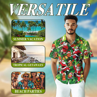 Netecom Santa Claus Basketball Christmas Hawaiian Shirt for Men, Funny Sports Holiday Button Down Summer Beach Shirt, S-5XL