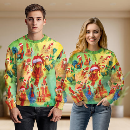 Netecom Funny Christmas Rooster Sweatshirt 3D All Over Print – Unisex Crewneck Pullover, Lightweight Fleece Casual Outfit