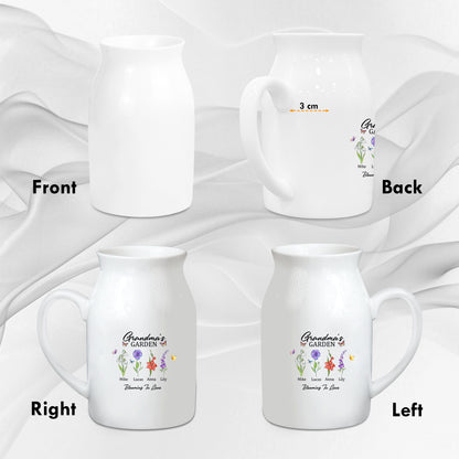 Netecom Personalized Ceramic Jug Vase with Birth Month Flowers and Custom Names, Unique Family Gift for Mother’s Day, Birthdays, or Holidays