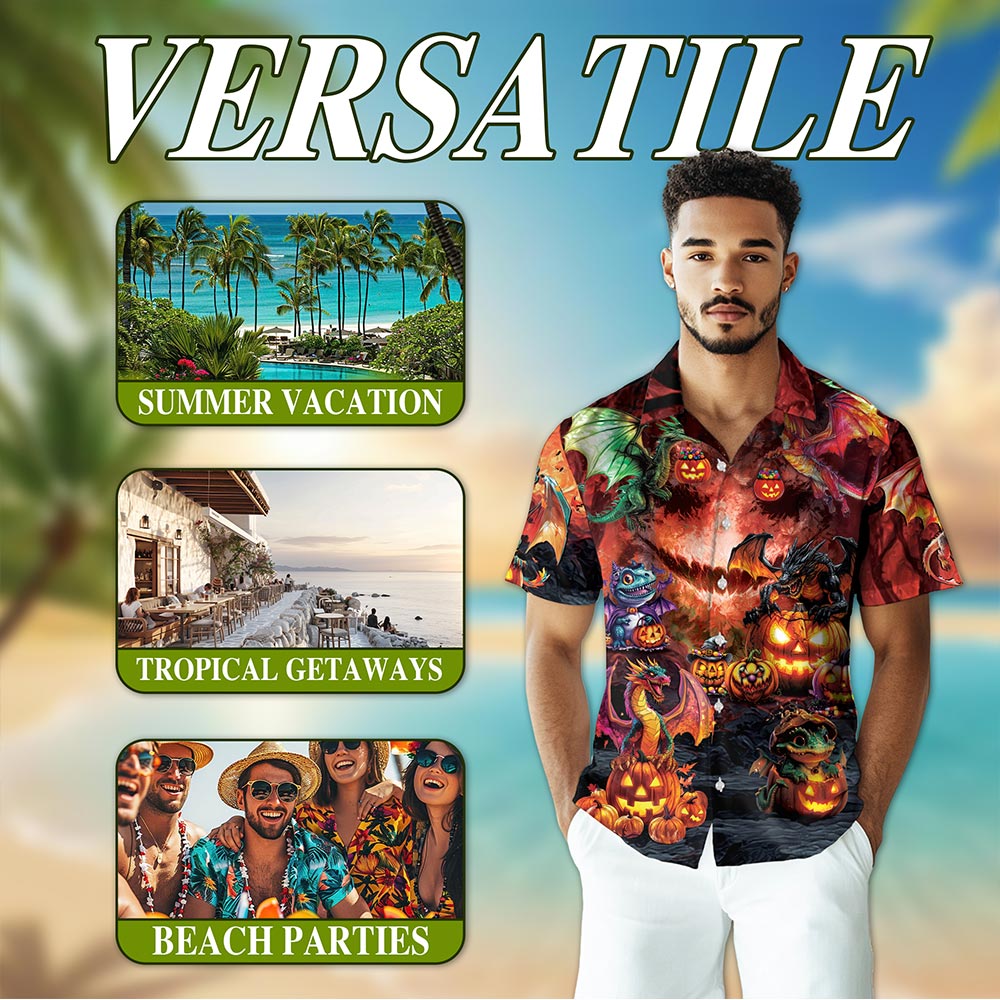 Netecom Halloween Dragon Hawaiian Shirt for Men, Halloween Present, Mythology Dragon Button Down Summer Beach Shirts, S-5XL