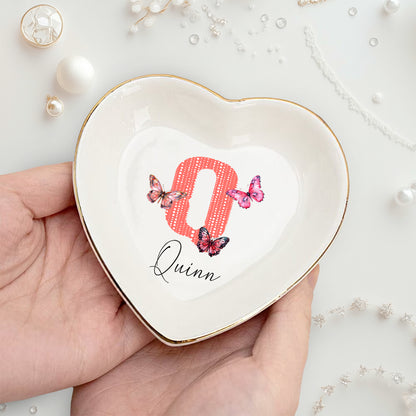 Netecom Personalized Ceramic Jewelry Tray with Initials and Floral Design, Ideal Gift for Weddings, Birthdays, or Family Occasions