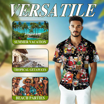 Netecom Santa Beer Lover Hawaiian Shirt for Men, Funny Christmas Drinking Holiday Button Down Summer Beach Shirt, S-5XL