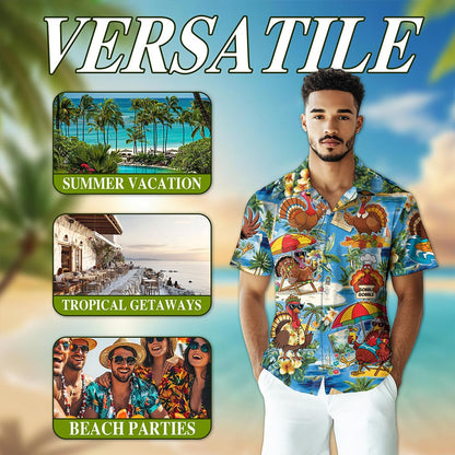 Netecom Turkey Happy Thanksgiving Hawaiian Shirt for Men Women, Funny Turkey Button Down Summer Beach Shirts, S-5XL