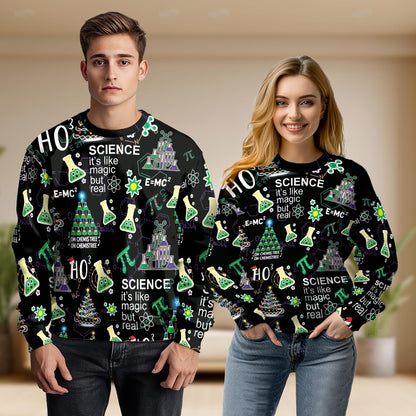 Netecom Vintage Christmas Chemistry Sweatshirt 3D All Over Print– Unisex Crewneck Pullover, Lightweight Fleece Casual Outfit