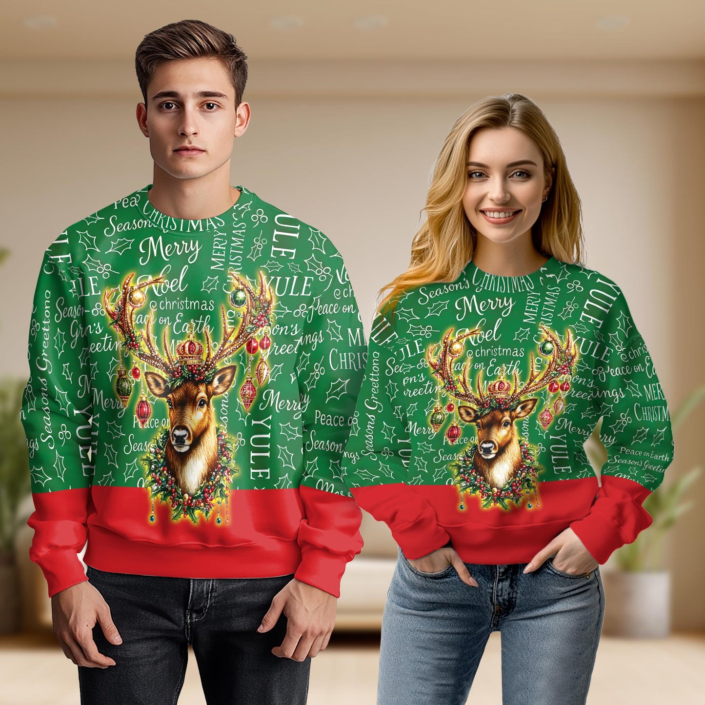 Netecom Christmas Reindeer Ornaments Sweatshirt 3D All Over Print – Unisex Crewneck Pullover, Lightweight Fleece Casual Outfit