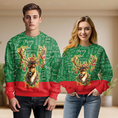 Netecom Christmas Reindeer Ornaments Sweatshirt 3D All Over Print – Unisex Crewneck Pullover, Lightweight Fleece Casual Outfit