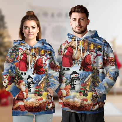 Netecom Christmas Nativity Print Hoodie with Front Pocket, All Over Santa Claus Jesus Holiday Graphic Sweatshirt Unisex Casual