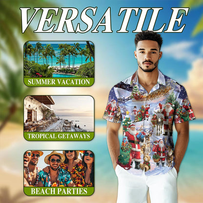 Netecom Santa Claus Snowy Christmas Village Hawaiian Shirt, Holiday Print Button Down Summer Beach Short Sleeve Shirt, S-5XL