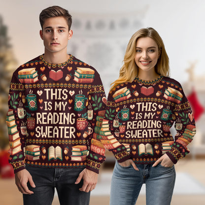 Netecom Retro Ugly Christmas Book Coffee Sweatshirt 3D All Over Print, Literary Gift Idea, Crewneck Pullover for Costume Party