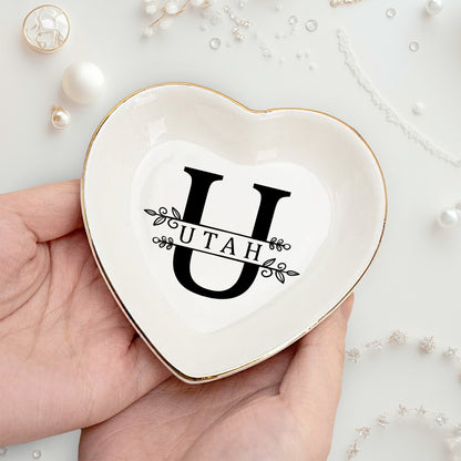 Netecom Custom Jewelry Tray with Floral Design and Initials, Personalized Ceramic Tray for Family Gifts, Weddings, or Mother’s Day