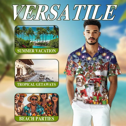 Netecom Brittany Spaniel Christmas Hawaiian Shirt for Men, Festive Dog Holiday Print Button Down Summer Beach Shirt, S-5XL