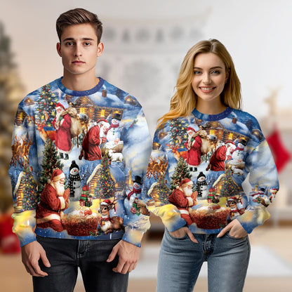 Netecom Christmas Santa Clause Sweatshirt 3D All Over Print, Nativity Scenes Design, Crewneck Pullover for Costume Party