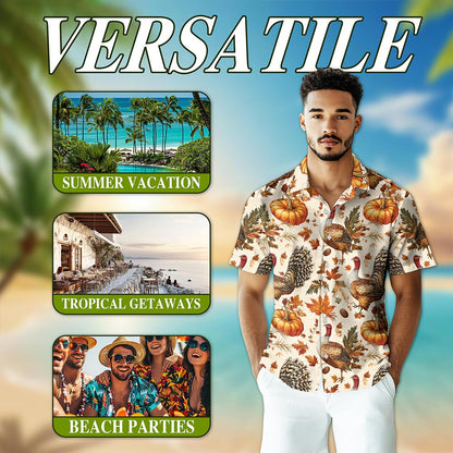 Netecom Thanksgiving Turkey Sun Hawaiian Shirt for Men, Happy Turkey Day Button Down Summer Beach Short Sleeve Shirts, S-5XL