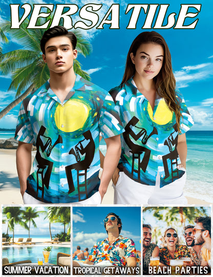 Netecom Vintage Trumpet Pattern Hawaiian Shirt for Men, Musical Instruments Button Down Summer Beach Short Sleeve Shirt