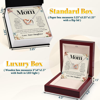 Netecom Personalized To My Amazing Mom Necklace from Daughter, Custom Message Card with Name, Interlocking Heart Jewelry Gift for Birthday, Christmas