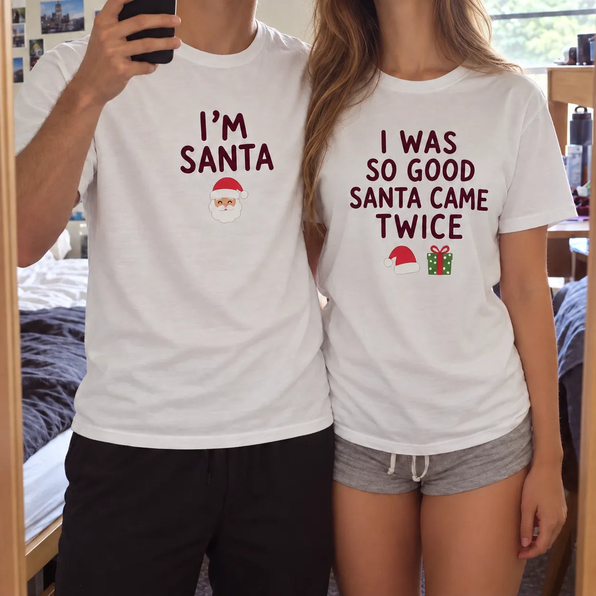 Matching Christmas Couple Shirts – Funny Santa Holiday Tees for Couples