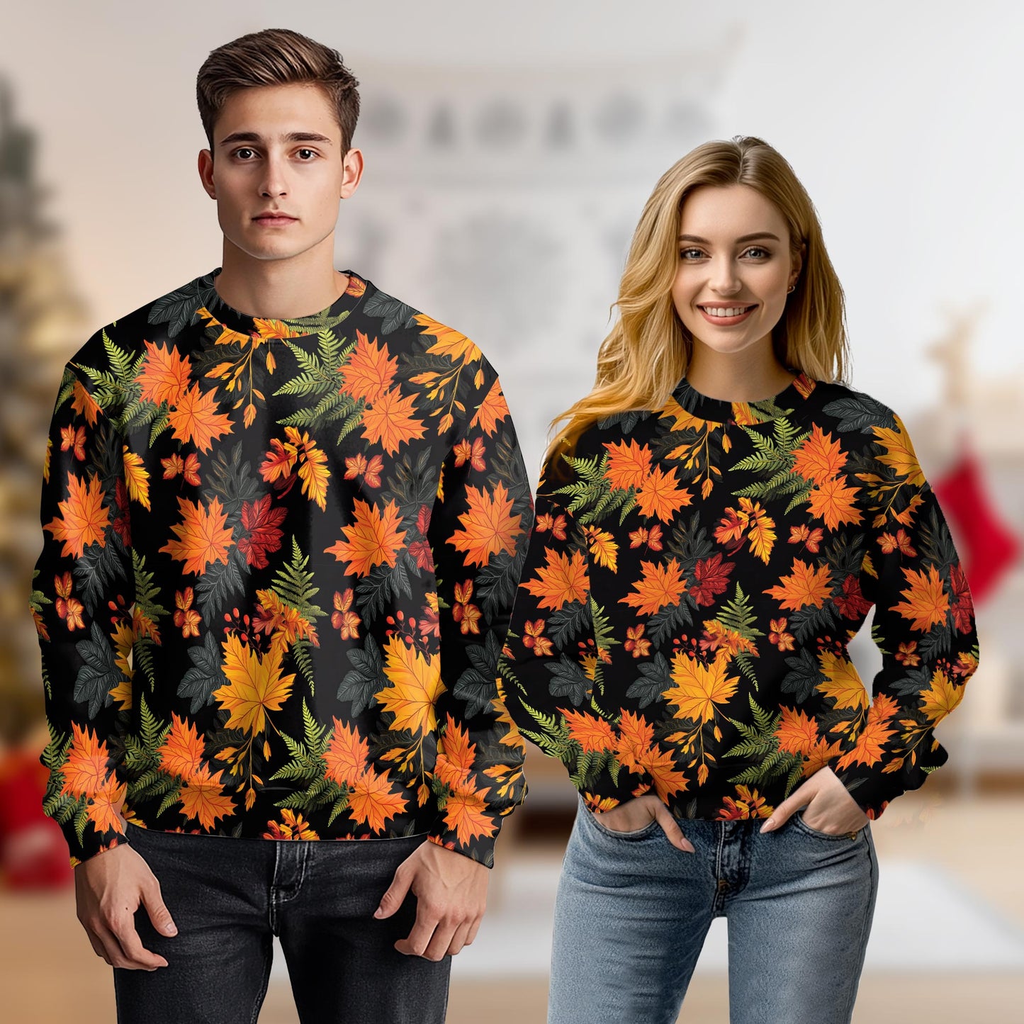 Netecom Vintage Autumn Maple Leaves Sweatshirt 3D All Over Print, Fall Season Outfit, Crewneck Pullover for Costume Party
