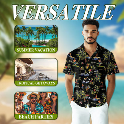 Netecom Aloha Hawaii Life Hawaiian Shirt for Men, Button Down Summer Beach Short Sleeve, Tropical Style, Sizes S-5XL