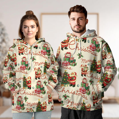 Netecom Santa Claus 3D Hoodie with Front Pocket, Unisex Casual All Over Merry Christmas Graphic Sweatshirt