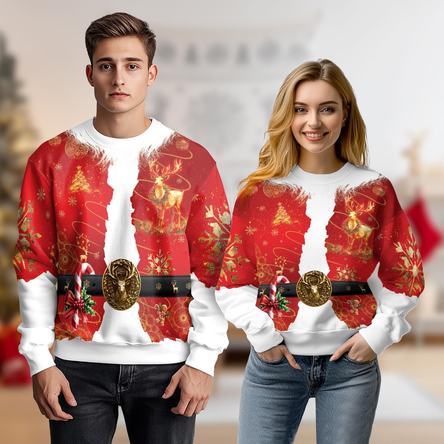 Netecom Santa Clause Sweatshirt  3D All Over Print, Christmas Ornament Holiday Design, Crewneck Pullover for Costume Party